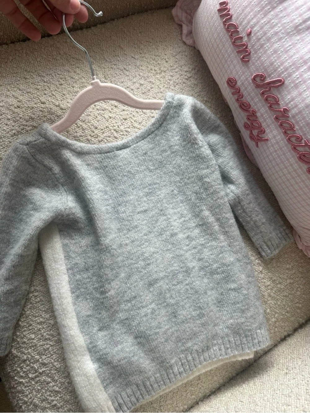 Carter's Grey and White Kitty Sweater with Pink Bow